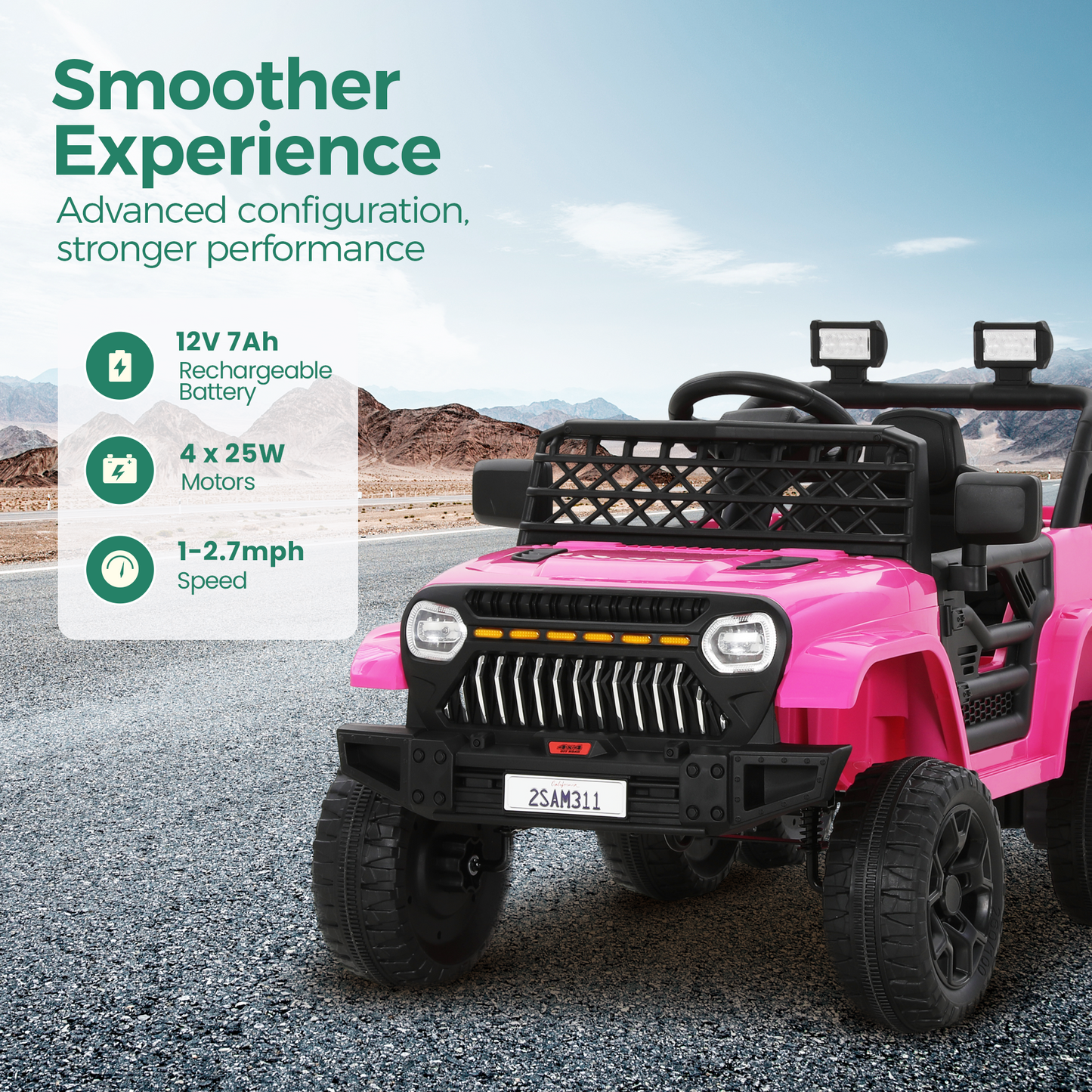 Alpha Joy Kids Ride on Truck 6-Wheel Electric Jeep Car with Remote Control Battery Powered Toy Car w/2WD/4WD Switch, LED Lights, Bluetooth Music, Pink