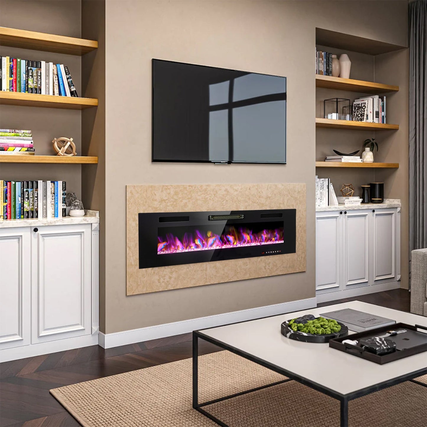 Sophia & William 50 inch Electric Fireplace,Recessed Wall Mounted Fireplace Insert,Ultra-Thin Linear Fireplace