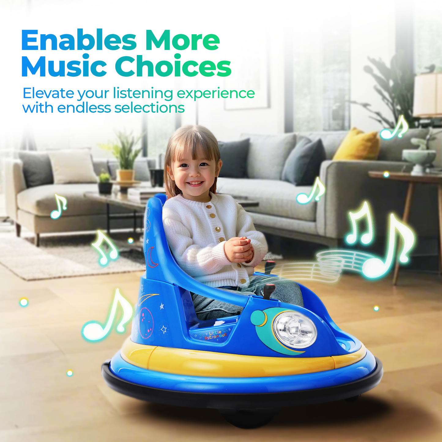 Sophia&William Bumper Car for Kids 12V Battery Powered Ride on w/Bluetooth Music, LED Lights, Remote Control, Electric Toy Car in 2 MPH with DIY Stickers, Blue