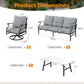 Sophia&William 5 Seat Patio Furniture Set Outdoor Conversation Set Metal Sofa with Marble Table & Swivel Chairs, Gray
