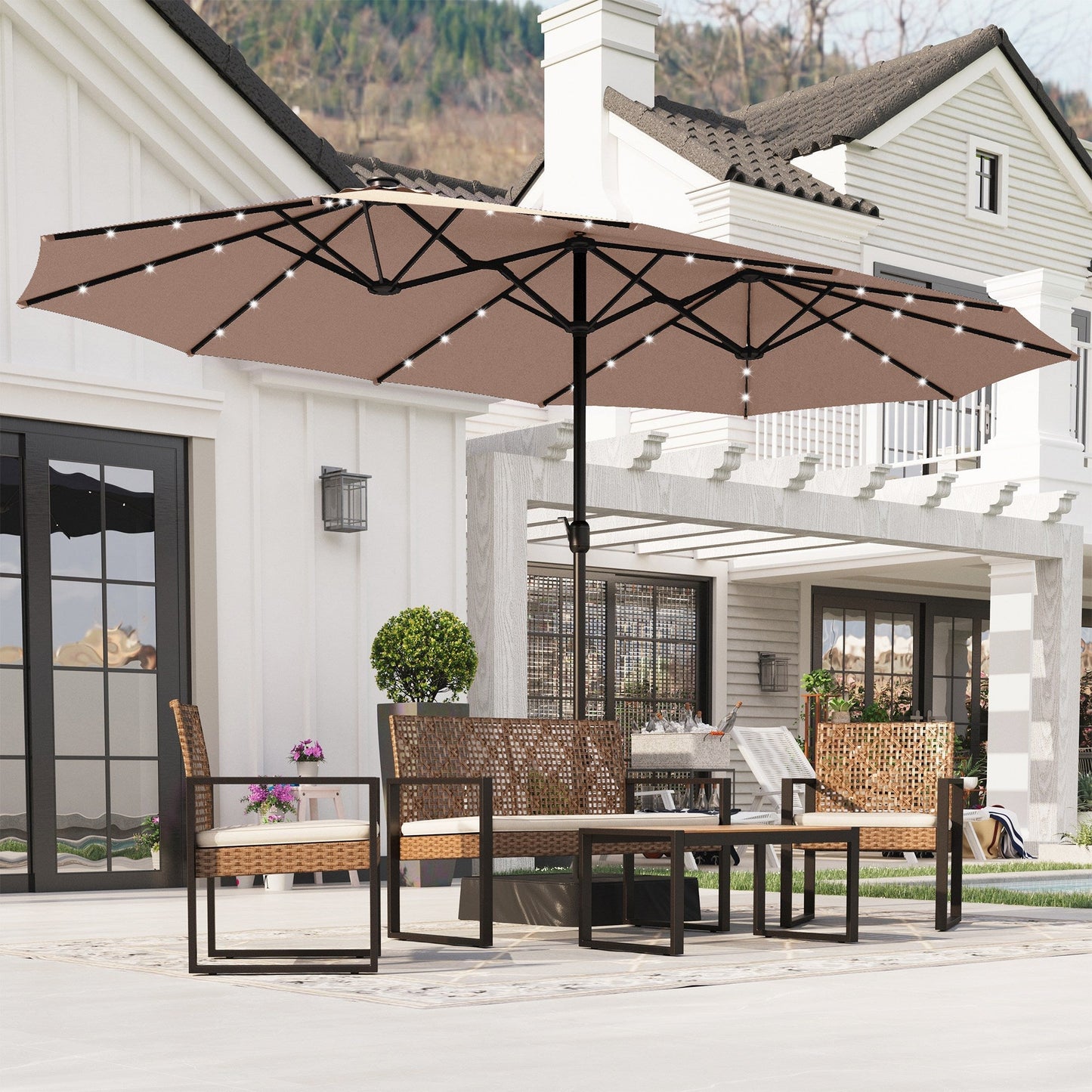 Sophia & William 15FT Outdoor Patio Umbrella Extra Large Double-Sided Garden Umbrella with Crank Handle, Beige