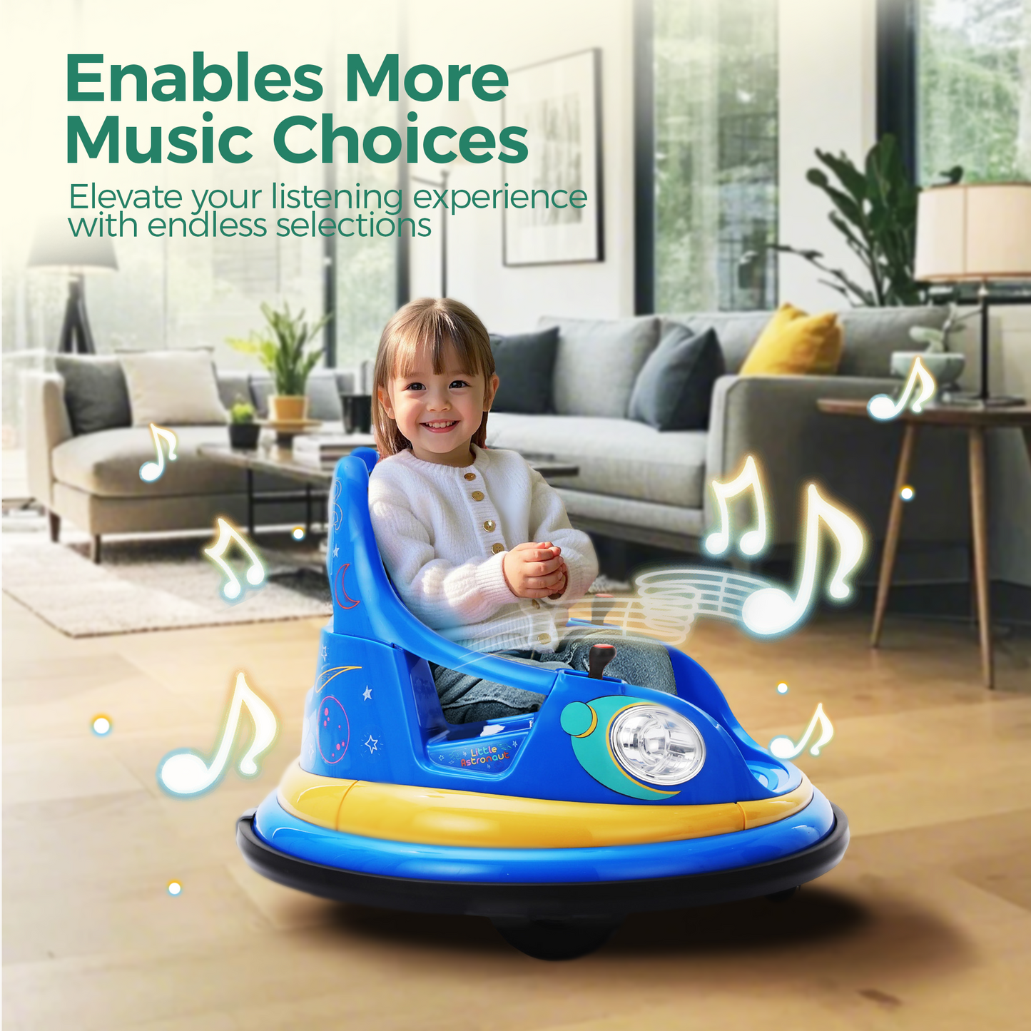 Alpha Joy Kids Bumper Car 12V Battery Powered Ride on w/LED Lights, Bluetooth Music, 360¡ã Spin, Remote Control, Electric Car in 2 MPH with Stickers, Blue