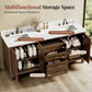 Sophia & William 72" Bathroom Vanity with Double Sink Freestanding Wood Bathroom Cabinet Vanity with 2 Doors of Adjustable Shlves, 2 Pull-out Drawers and 1 Elevated Drawer, Hickory
