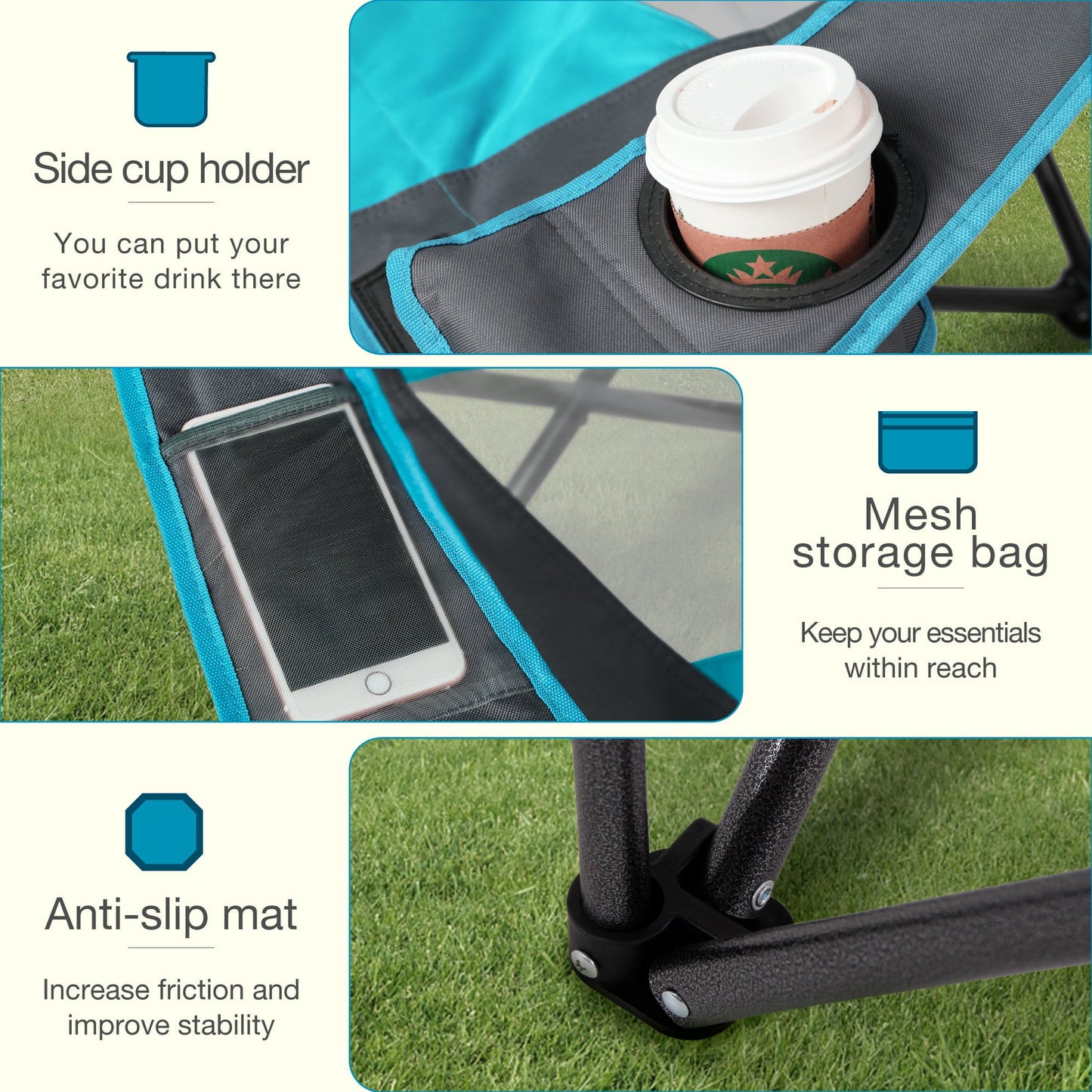 Sophia & William Foldable Canopy Chair Portable Camping Lounge Chair Outdoor Sunshade Canopy Chair with Cup Holder,2 Pack, Blue