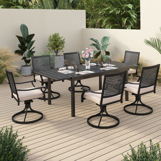 Sophia & William 7 Piece Outdoor Patio Dining Set 6 Patio Dining Swivel Chairs and Metal Expandable Dining Table