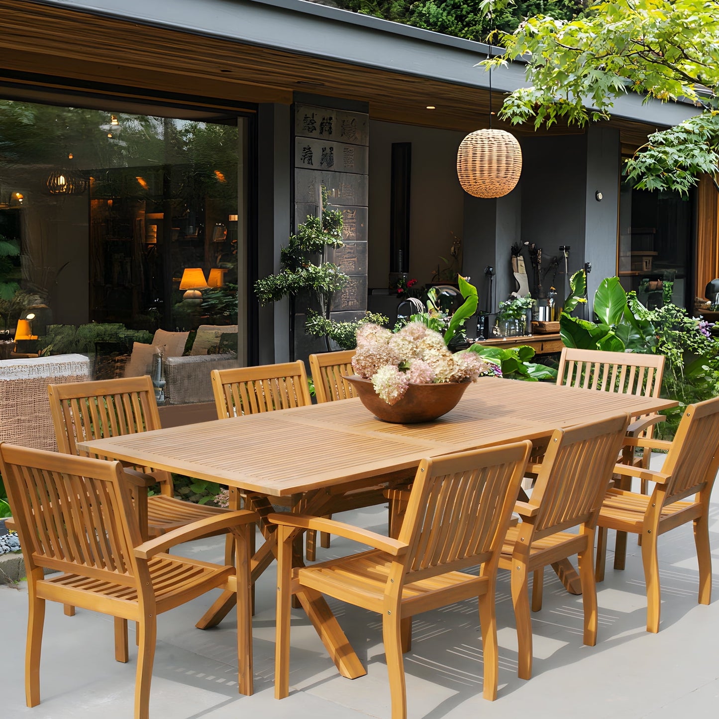 Sophia & William 9 Pieces Acacia Wood Outdoor Patio Dining Set Expandable Table and Patio Chairs Natural Wood for Lawn, Garden, Backyard