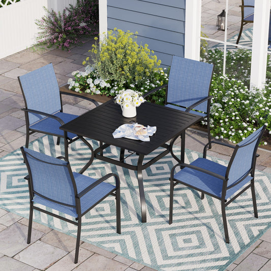 Sophia & William 5 Piece Patio Metal Dining Set Square Table and 4 Blue Textilene Chairs