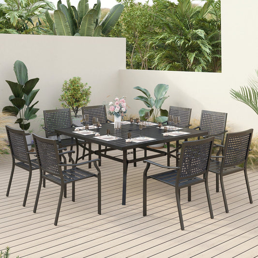 Sophia & William 9 Piece Outdoor Metal Patio Dining Set Square Table and Chairs Set, Black