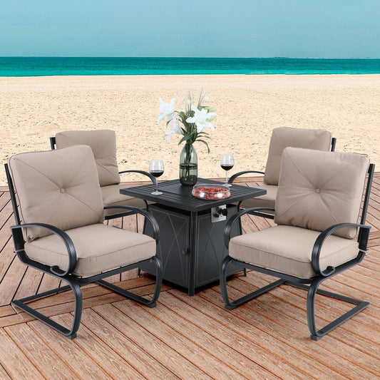 Sophia&William 5-Piece Patio Dining Set Steel Frame Fire Pit Table Set, Beige