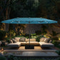 Alpha Joy 15ft Dual-Layer Extra Large Outdoor Patio Umbrella Double-Sided Ventilation Umbrella with Led Lights & Umbrella Base, Blue & Green