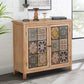 Alpha Joy 2-Door Accent Distressed Cabinet with Large Interior Storage, Retro Storage Cabinet with 2 Doors & Wood Frame, Checkered Patterns for Living Room, Entryway