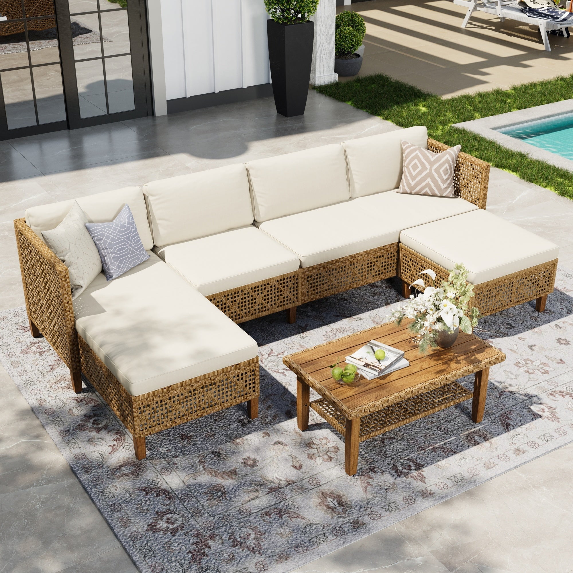 Wikker Alpha Alpha Joy 5 Pieces Wicker Patio Furniture Conversation Set Boho Style ...