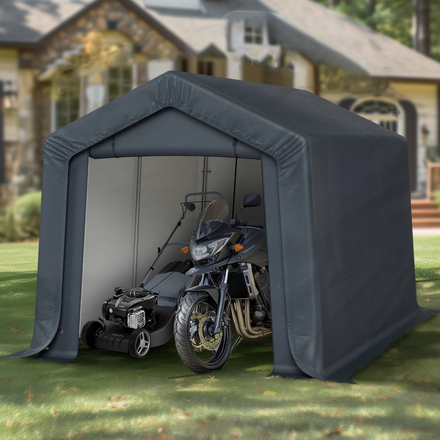 Alpha Joy 8 x 12 x 7.3 ft Portable Storage Shed Outdoor Heavy Duty Carport with Roll-up Ventilated Windows for Patio Furniture