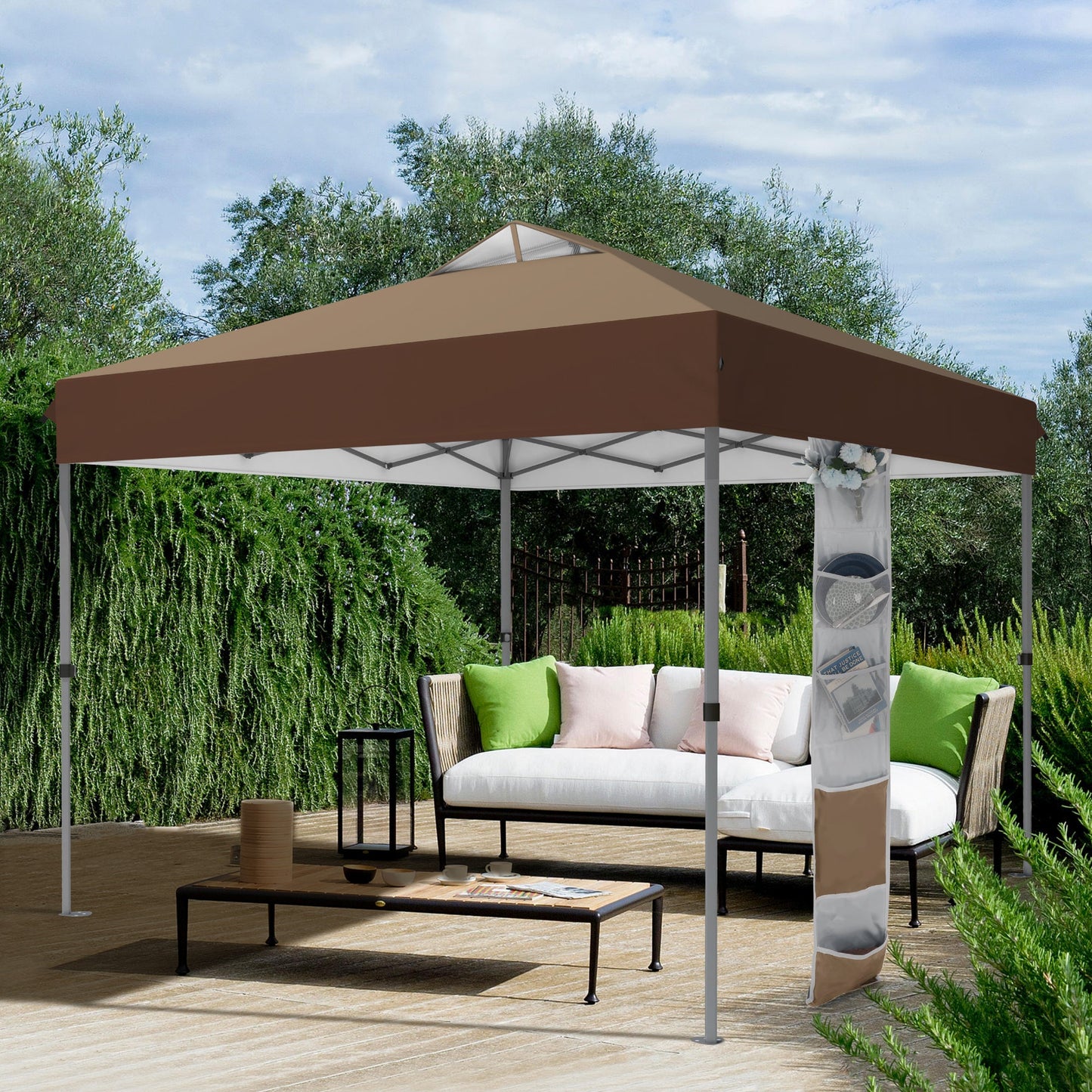 Alpha Joy 10x10ft Pop-up Canopy Instant Outdoor Canopy Tent Portable Straight Leg Shelter with Roller Bag for Outside, Brown