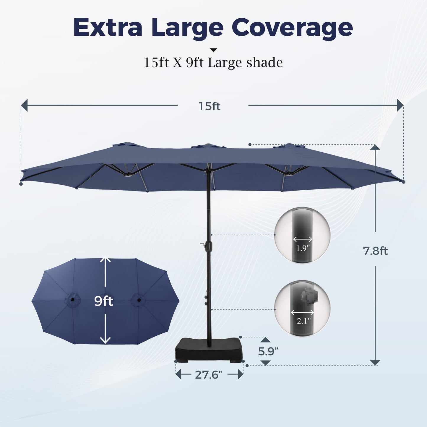 Alpha Joy 15ft Outdoor Patio Umbrella Extra-Large Double-Sided Garden Umbrella with Crank Handle and Base - Burgundy