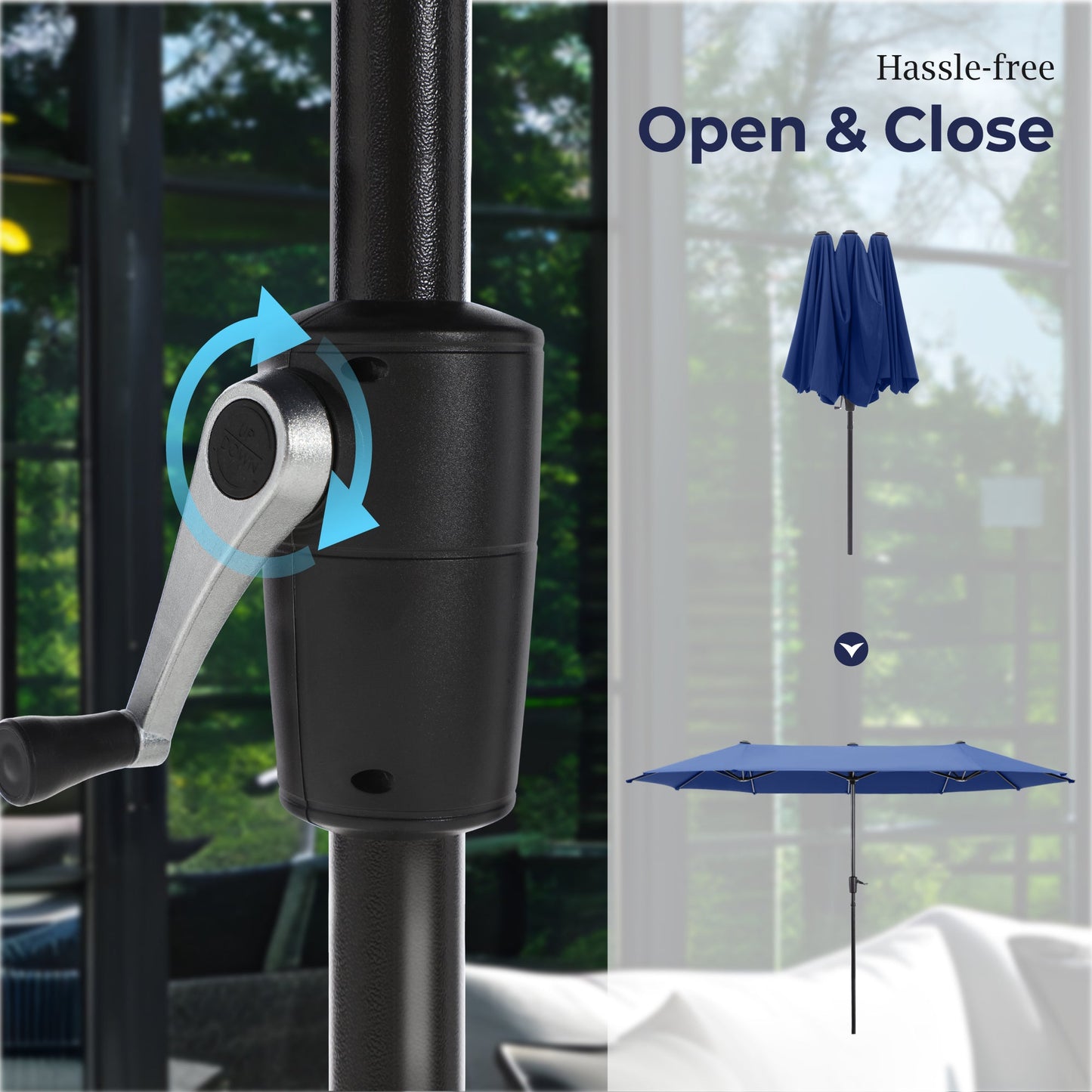 Alpha Joy 13x6.5ft Double-Sided Extra Large Outdoor Patio Market Rectangle Umbrella with Crank Handle, Haze Blue