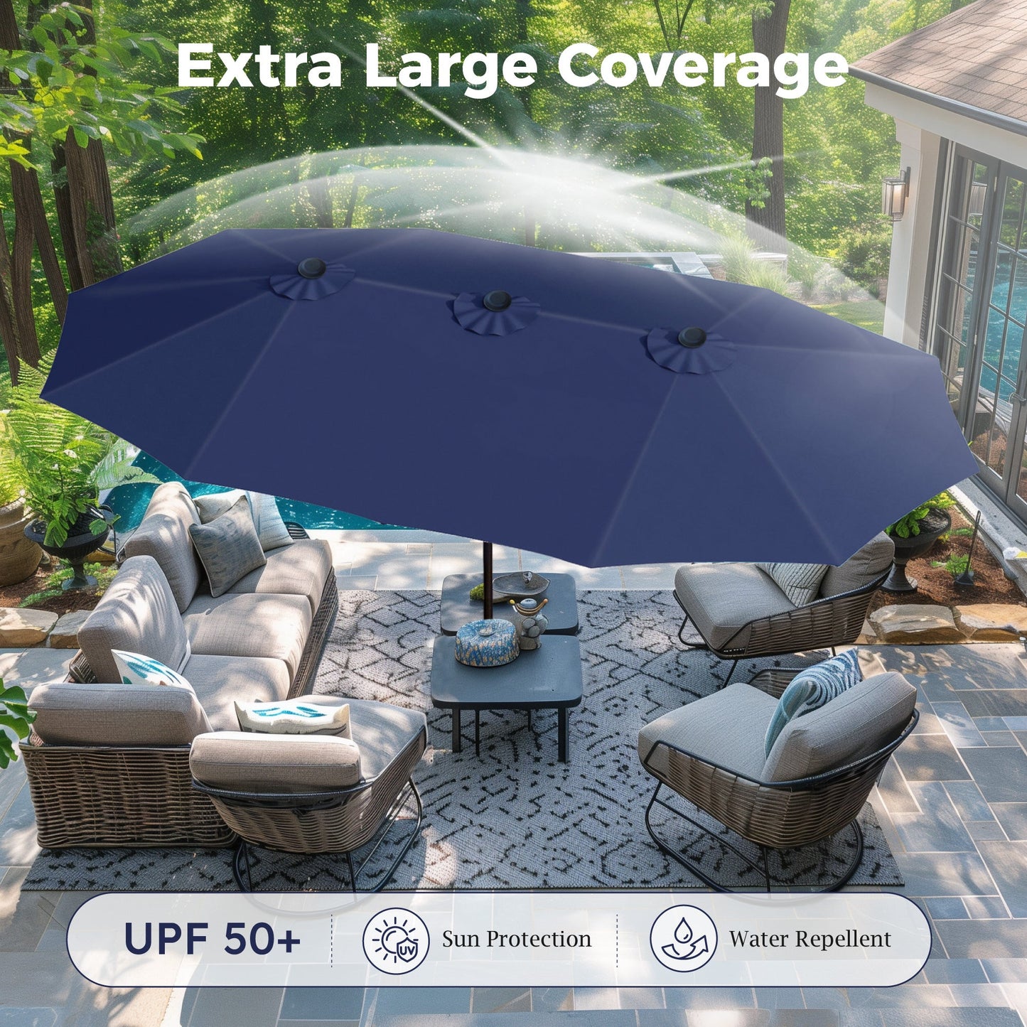 Alpha Joy 15ft Outdoor Patio Umbrella Extra-Large Double-Sided Garden Umbrella with Crank Handle and Base - Burgundy