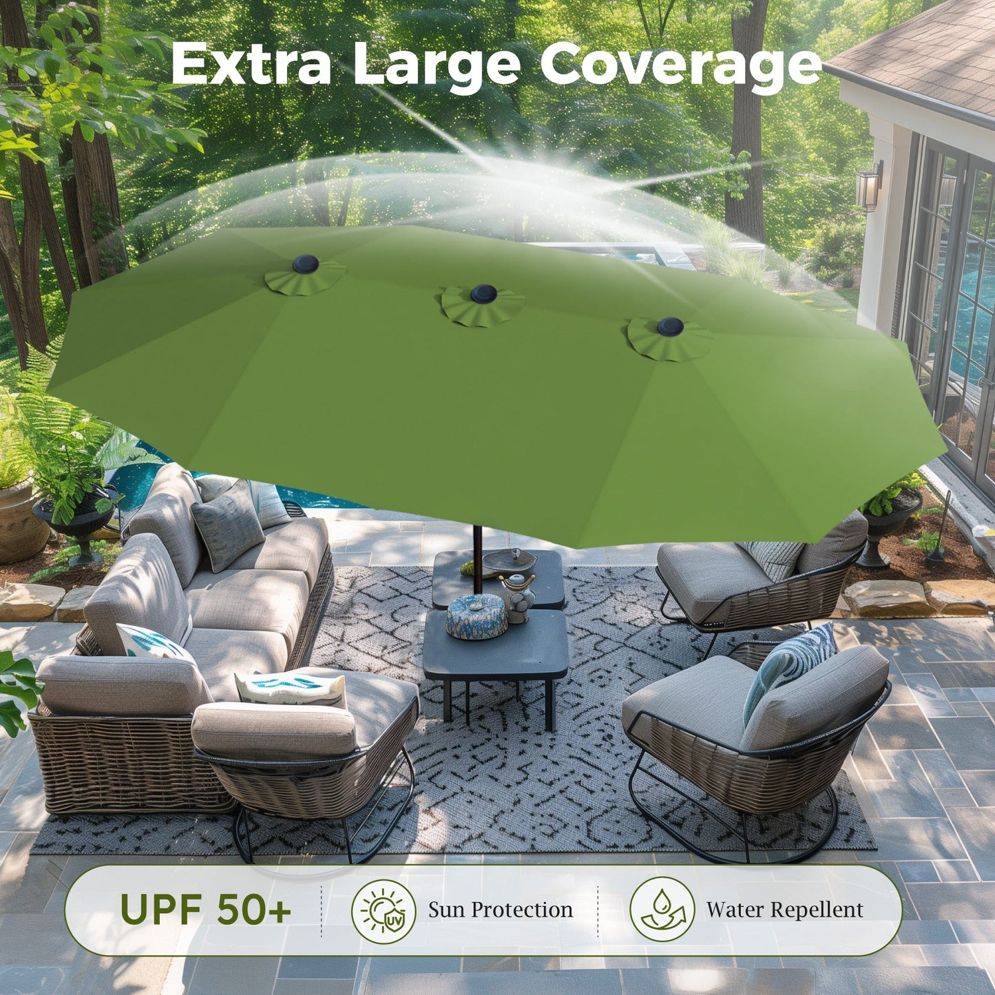 Alpha Joy 15ft Outdoor Patio Umbrella Extra-Large Double-Sided Garden Umbrella with Crank Handle and Base - Lime