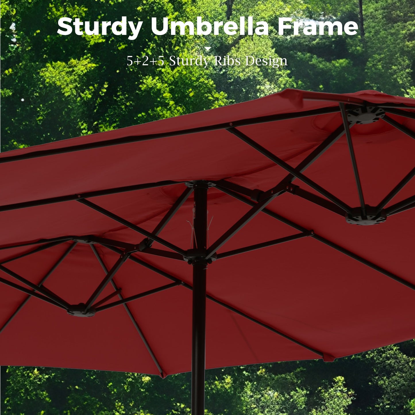 Alpha Joy 15ft Outdoor Patio Umbrella Extra-Large Double-Sided Garden Umbrella with Crank Handle and Base - Burgundy