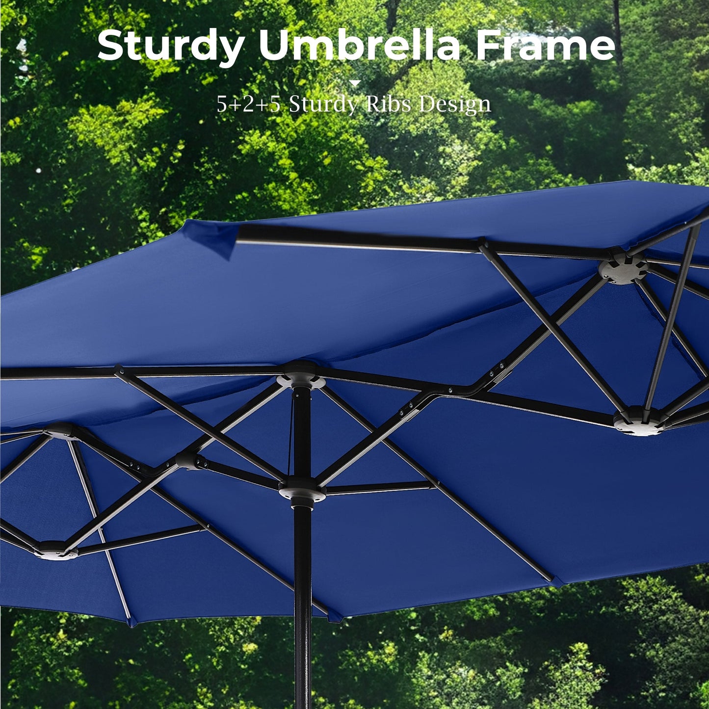 Alpha Joy 13x6.5ft Double-Sided Extra Large Outdoor Patio Market Rectangle Umbrella with Crank Handle, Haze Blue