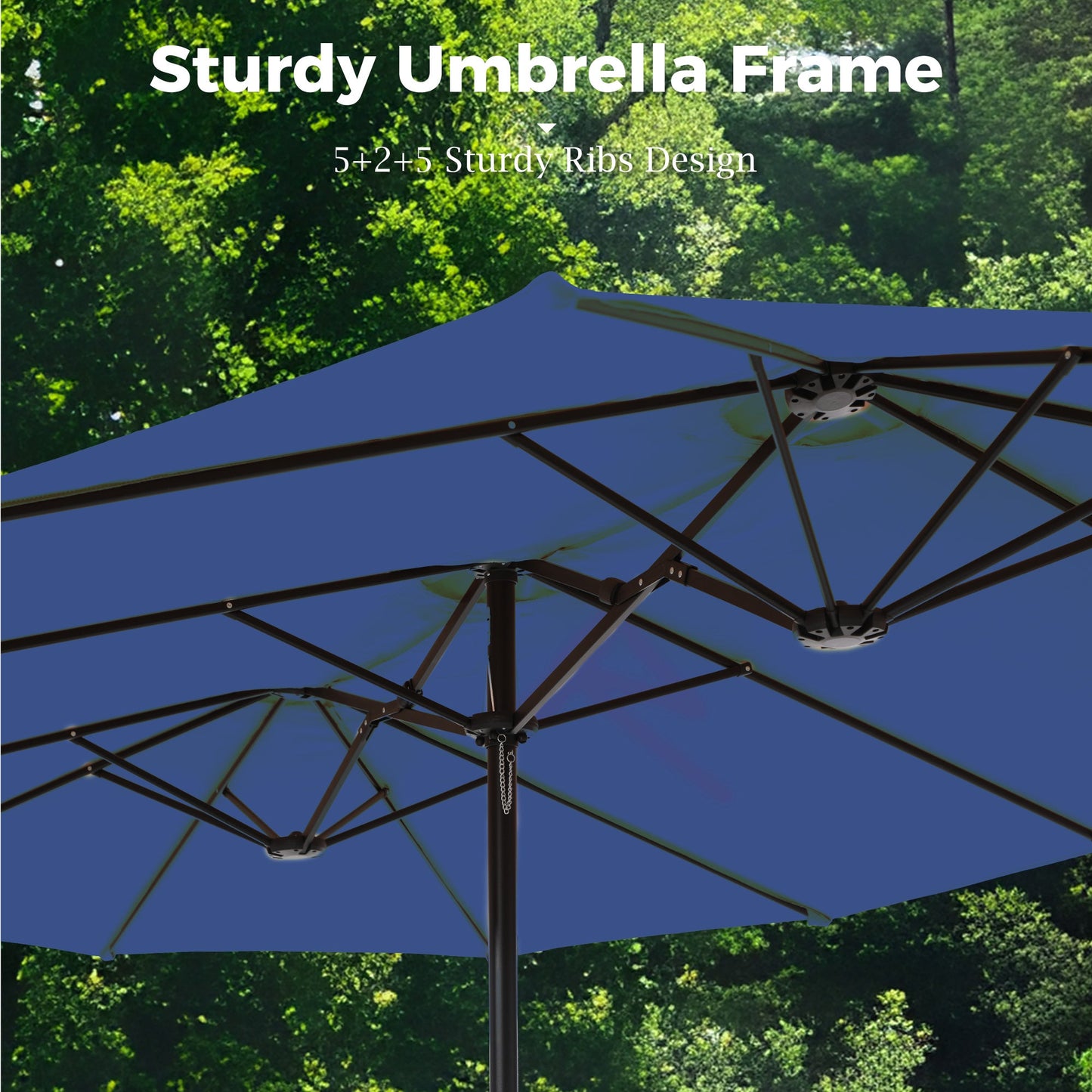 Alpha Joy 15ft Outdoor Patio Umbrella Extra-Large Double-Sided Garden Umbrella with Crank Handle and Base - Haze Blue