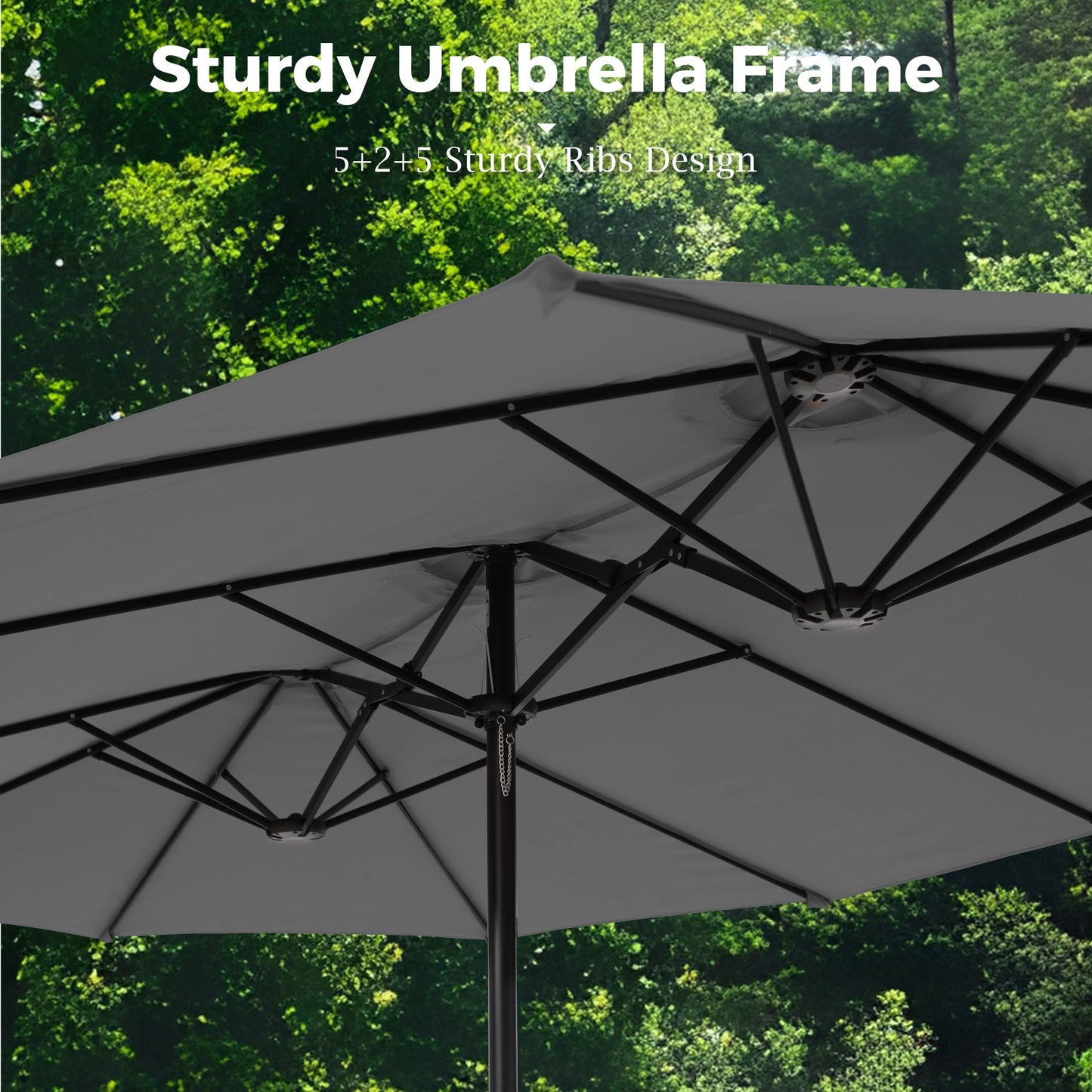 Alpha Joy 15ft Outdoor Patio Umbrella Extra-Large Double-Sided Garden Umbrella with Crank Handle and Base - Smoky Gray