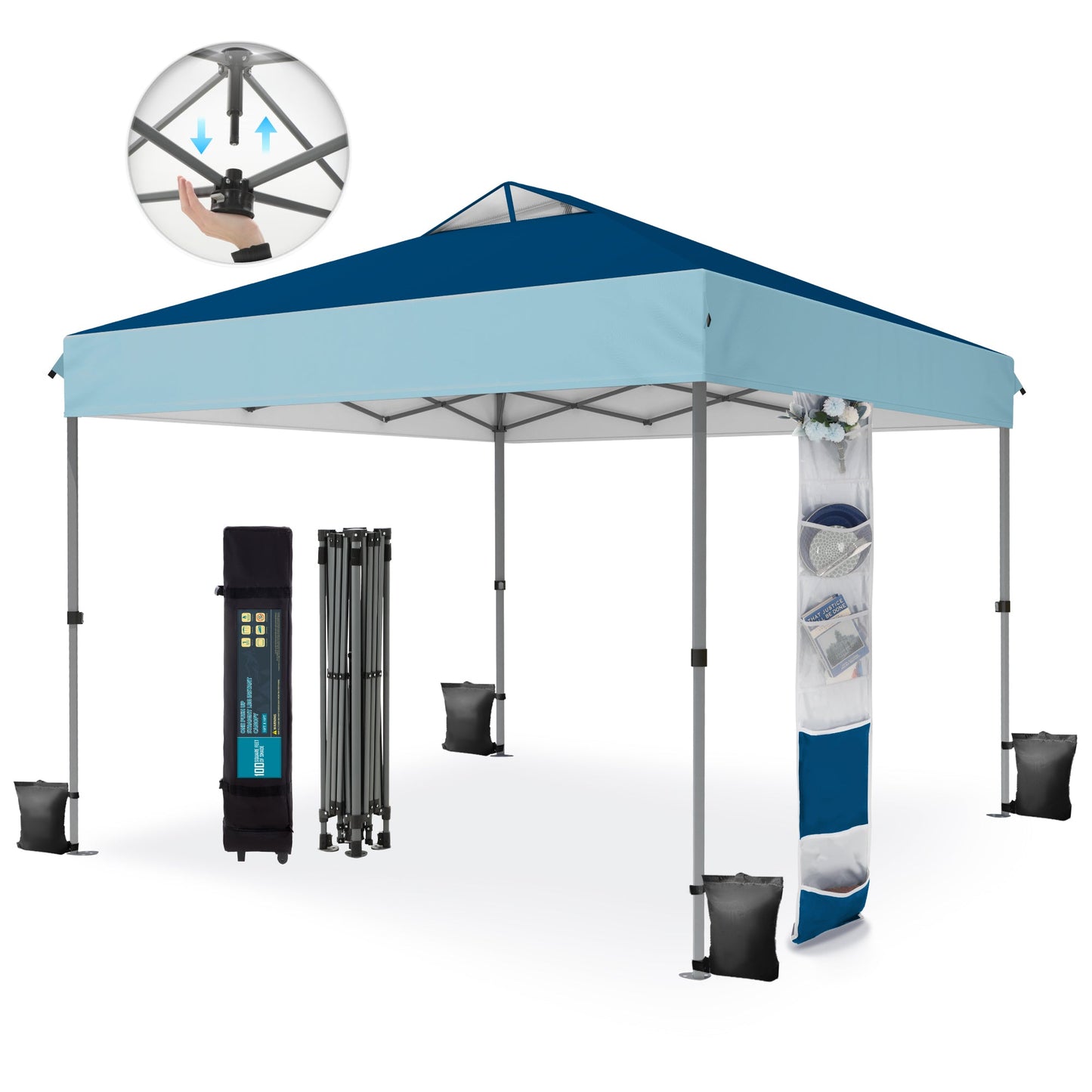 Alpha Joy 10x10ft Pop-up Canopy Instant Outdoor Canopy Tent Portable Straight Leg Shelter with Roller Bag for Outside, D&L Blue