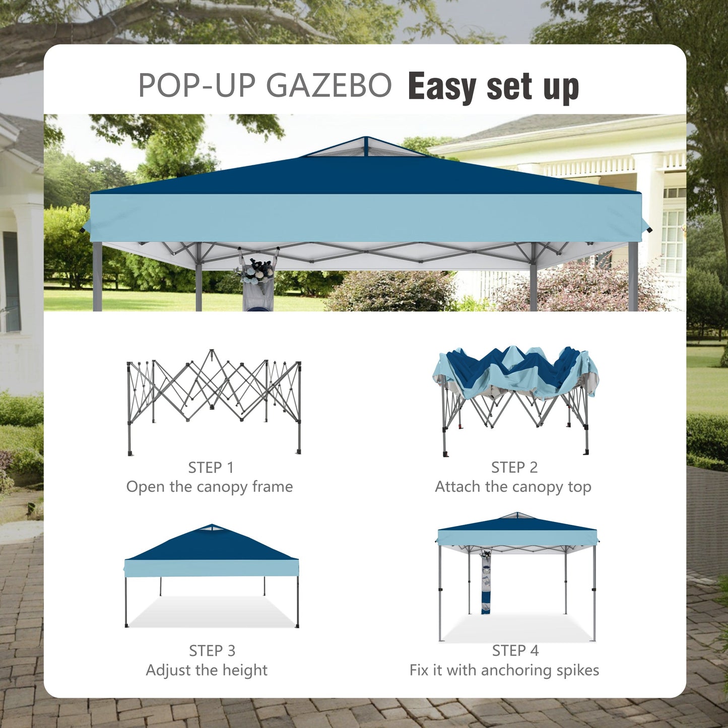 Alpha Joy 10x10ft Pop-up Canopy Instant Outdoor Canopy Tent Portable Straight Leg Shelter with Roller Bag for Outside, D&L Blue