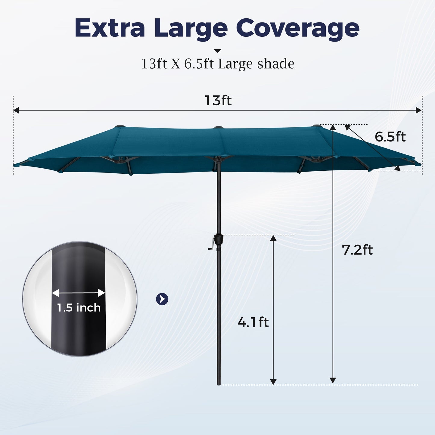 Alpha Joy 13x6.5ft Double-Sided Extra Large Outdoor Patio Market Rectangle Umbrella with Crank Handle, Cerulean