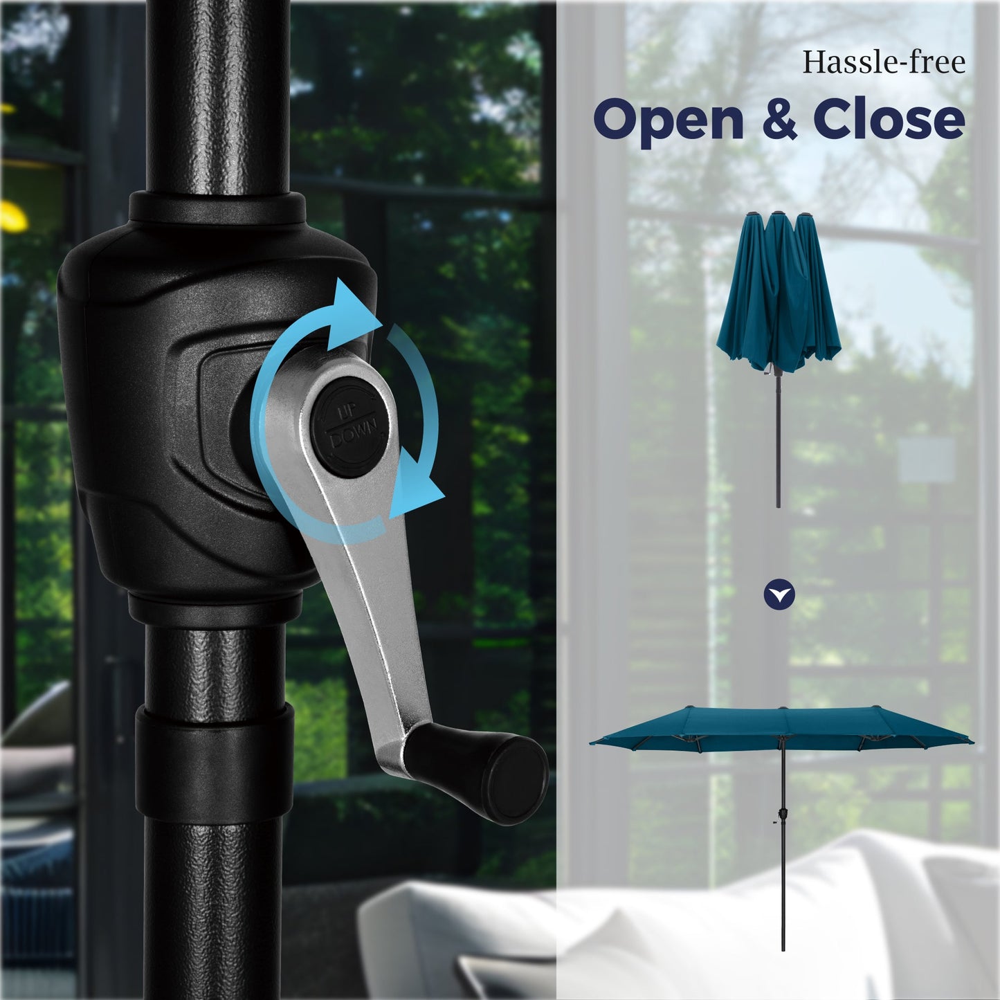Alpha Joy 13x6.5ft Double-Sided Extra Large Outdoor Patio Market Rectangle Umbrella with Crank Handle, Cerulean