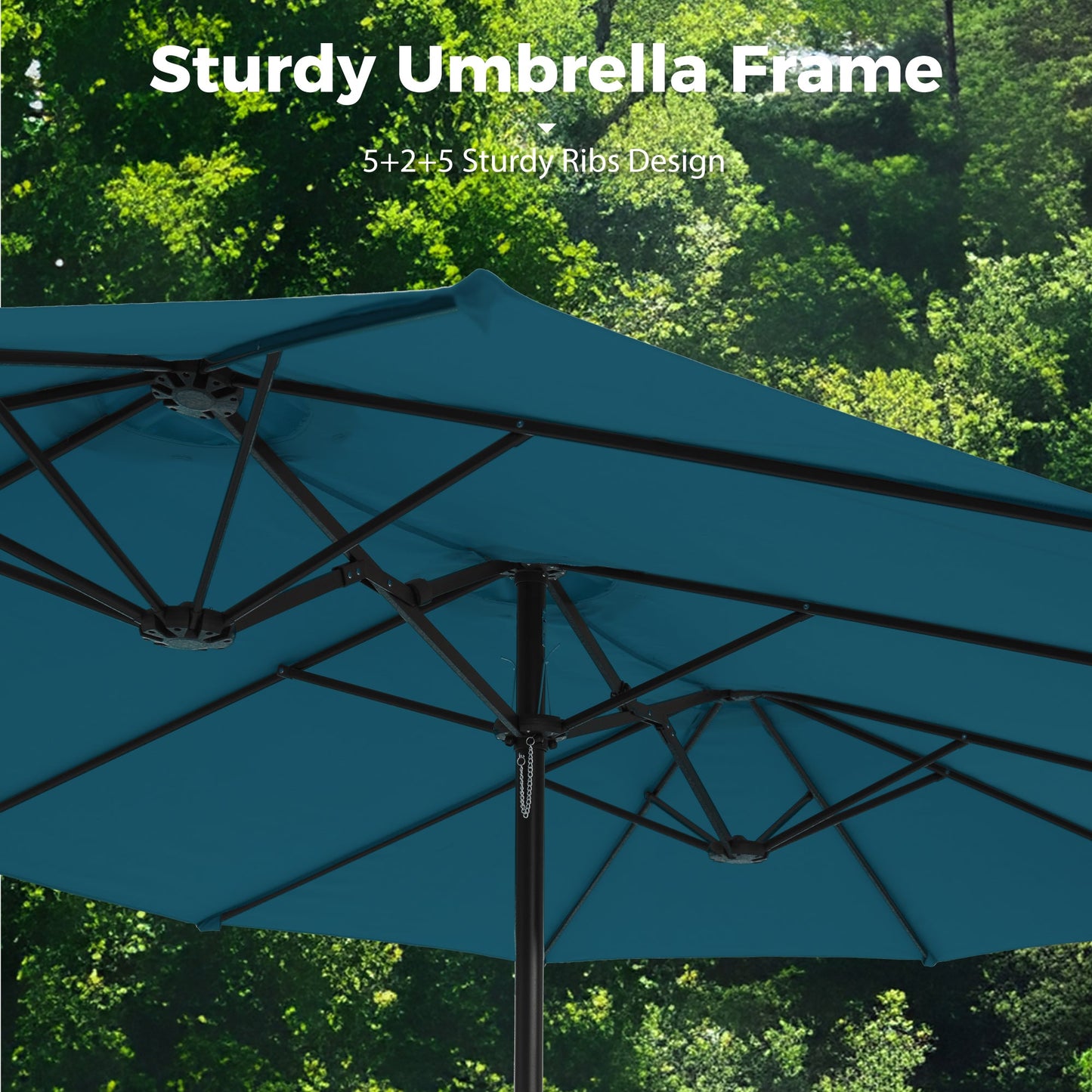 Alpha Joy 15ft Outdoor Patio Umbrella Extra-Large Double-Sided Garden Umbrella with Crank Handle and Base - Cerulean