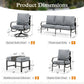 Alpha Joy 9 Seat Outdoor Patio Furniture Set Metal Conversation Set with 2 x Swivel & 2 x Fixed Sofa Chairs & 2 x Ottoman, Gray