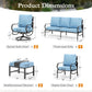 Alpha Joy 9 Seat Outdoor Patio Furniture Set Metal Conversation Set with 2 x Swivel & 2 x Fixed Sofa Chairs & 2 x Ottoman, Blue