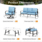 Alpha Joy 7 Seat Outdoor Patio Furniture Set Metal Conversation Set with Swivel Sofa Chairs & Table, Blue