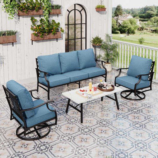 Sophia&William 5 Seat Patio Conversation Set Outdoor Sofa Furniture Set with Marble Table, Navy Blue