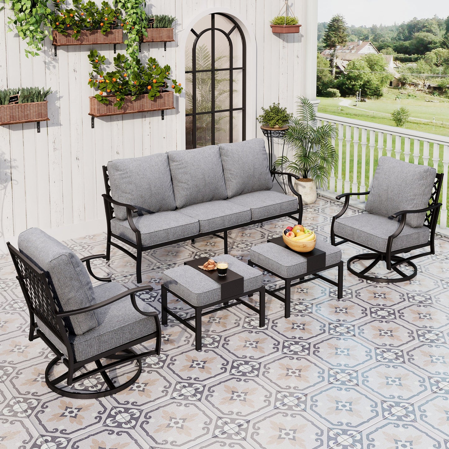 Sophia&William 7 Seat Patio Conversation Set Outdoor Sofa Furniture Set with Ottomans, Gray