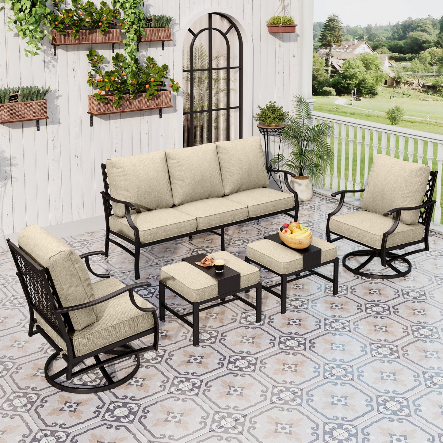 Sophia&William 7 Seat Patio Conversation Set Outdoor Sofa Furniture Set with Ottomans, Beige