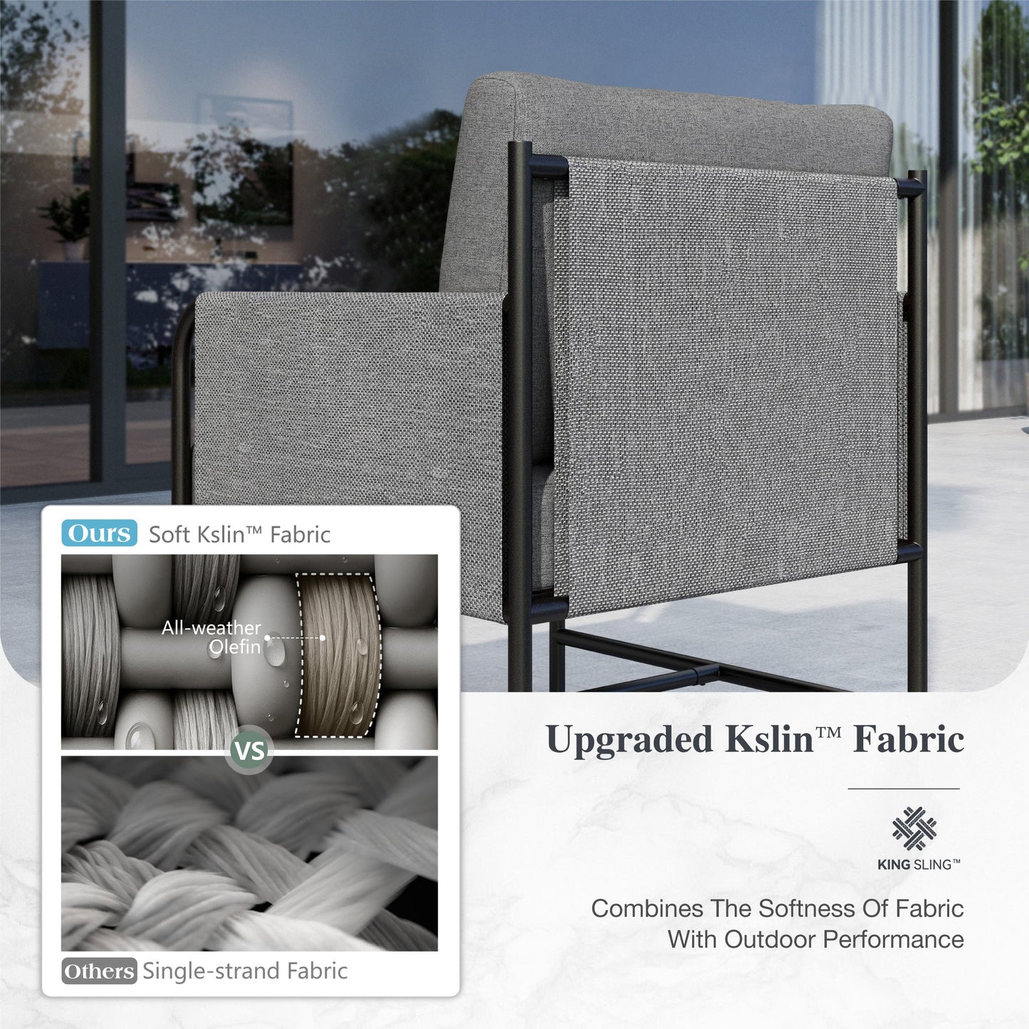 Sophia&William 5 Seat Outdoor Patio Furniture Set Luxury Metal Cushioned Conversation Set with 26.8"W Seat & Marble-textured Coffee Table, Gray