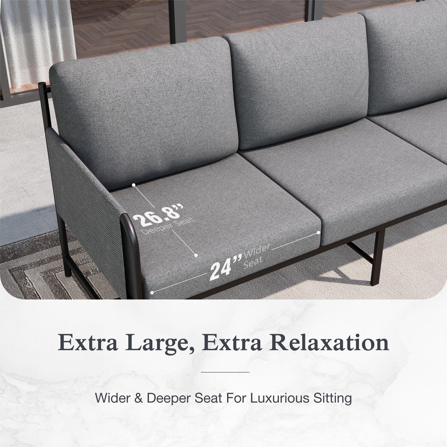 Sophia&William 5 Seat Outdoor Patio Furniture Set Luxury Metal Cushioned Conversation Set with 26.8"W Seat & Marble-textured Coffee Table, Gray