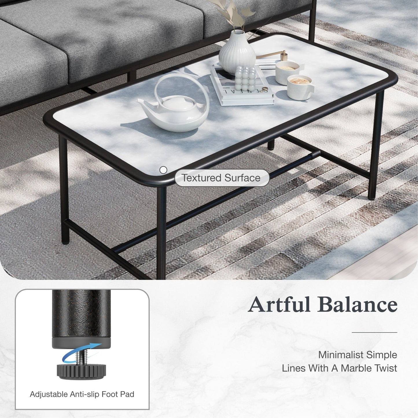 Sophia&William 5 Seat Outdoor Patio Furniture Set Luxury Metal Cushioned Conversation Set with 26.8"W Seat & Marble-textured Coffee Table, Gray