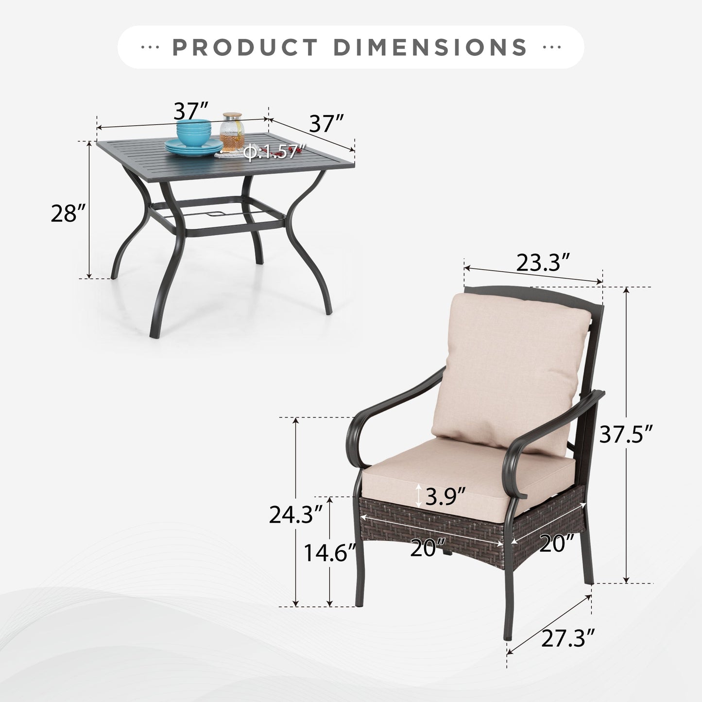 Sophia & William 5Pcs Outdoor Patio Dining Set Metal Cushioned Chairs and Table Furniture Set,Beige