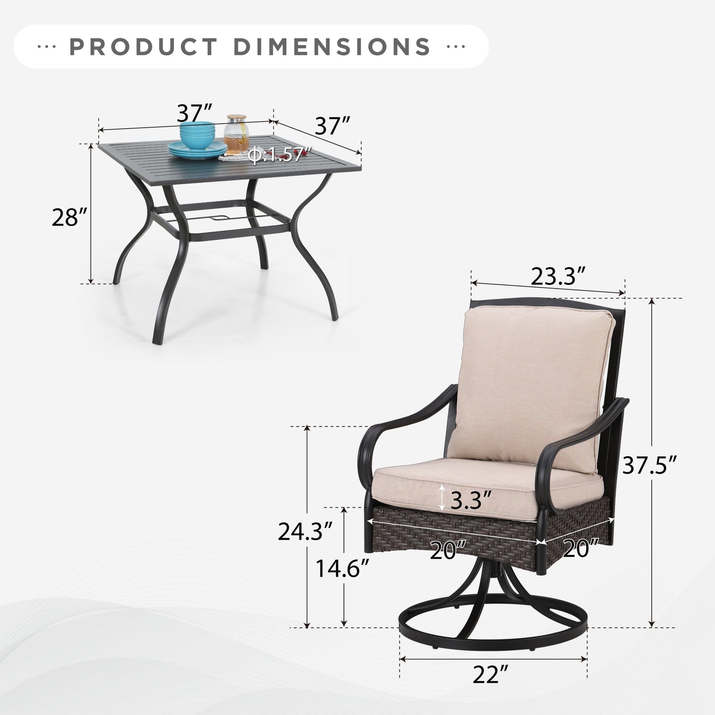 Sophia&William 5 Pieces Outdoor Patio Dining Set Swivel Chairs and Table Set for 4