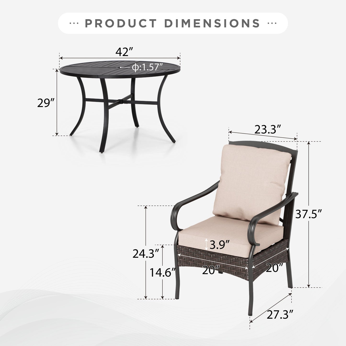 Sophia & William 5Pcs Outdoor Patio Dining Set Metal Cushioned Chairs and Round Table Furniture Set,Beige