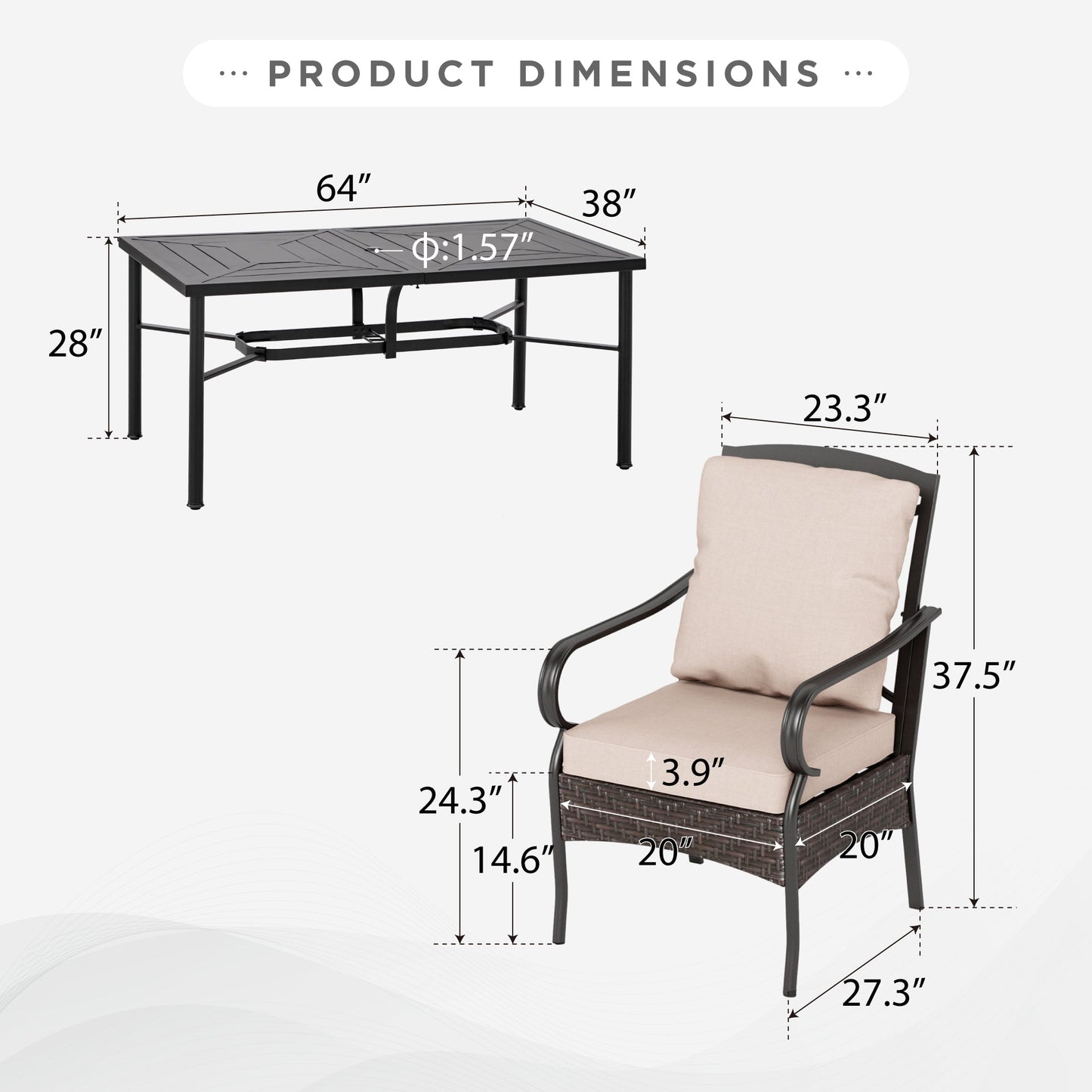 Sophia & William 7-Pieces Outdoor Patio Dining Set Metal Cushioned Chairs and Table Furniture Set for 6,Beige