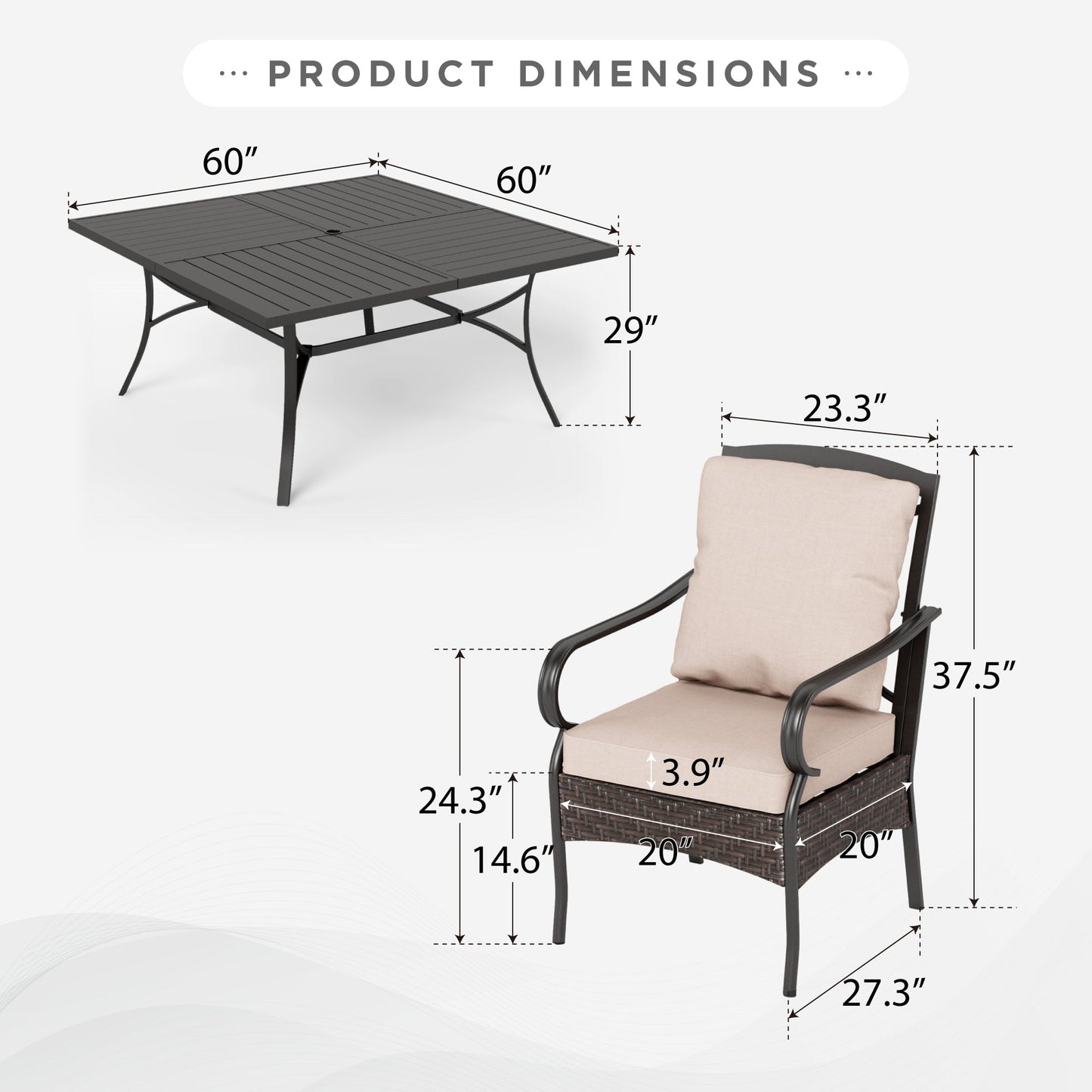 Sophia & William 9Pcs Outdoor Patio Dining Set Metal Cushioned Chairs and 60" Square Table Furniture Set for 8,Beige
