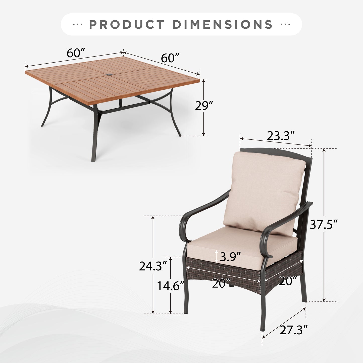 Sophia & William 9Pcs Outdoor Patio Dining Set Metal Cushioned Chairs and 60  Wood-grain Table Furniture Set for 8,Beige