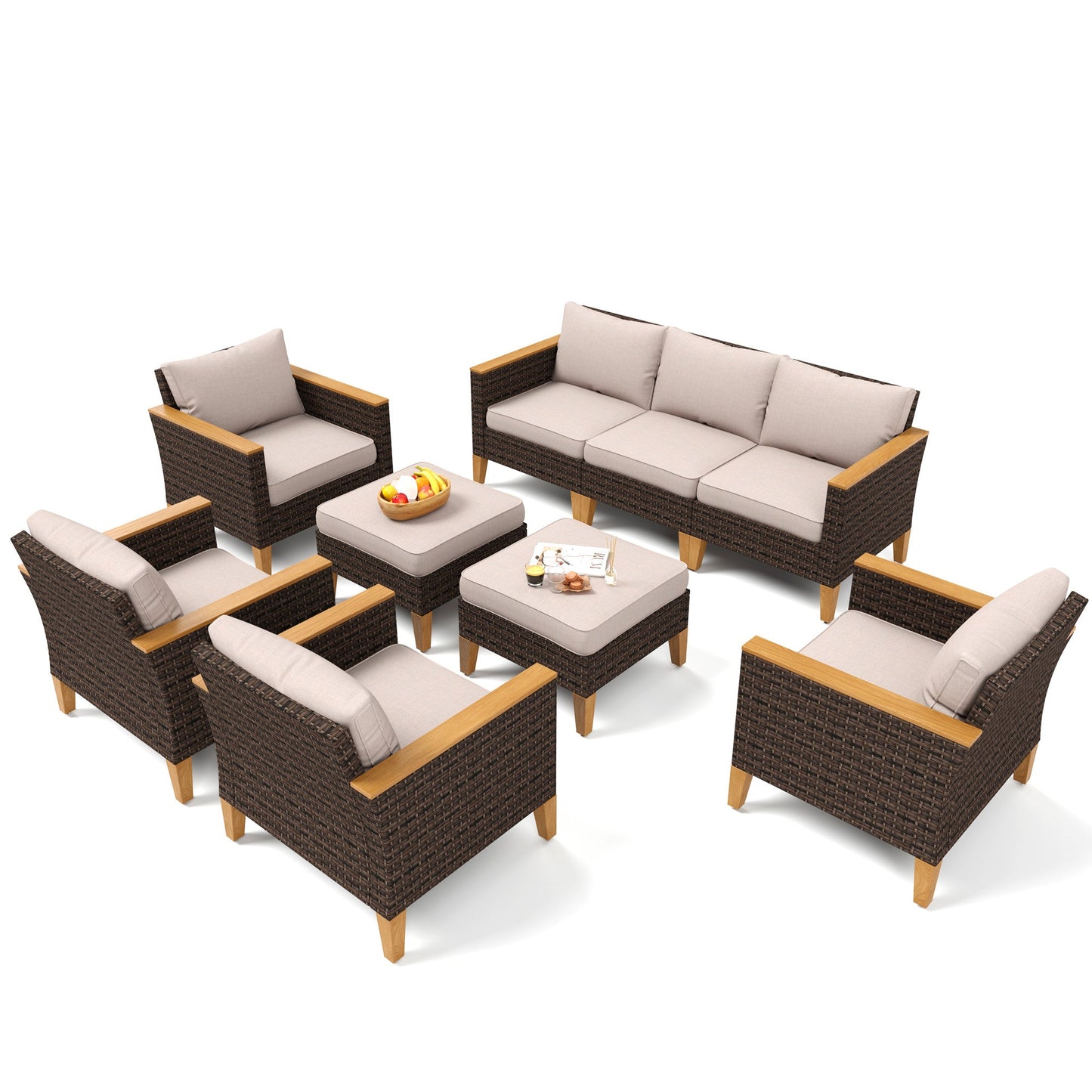 Sophia & William 9 Piece Patio Furniture Set Outdoor Wicker Conversation Set