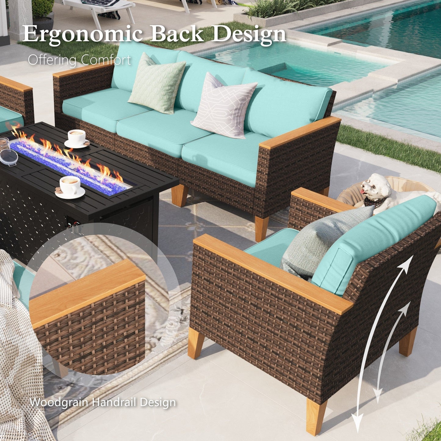 Sophia & William 12 Piece Outdoor Wicker Patio Conversation Sofa Set Outdoor Sectionals, Turquoise