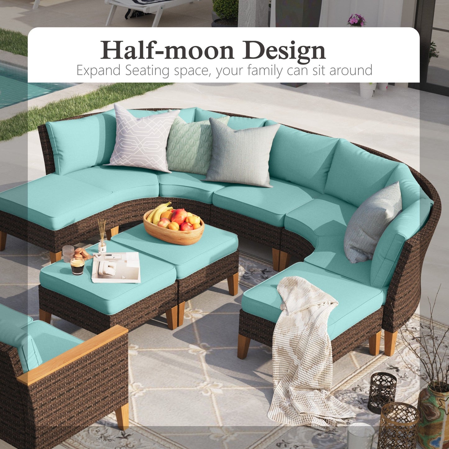 Sophia & William 11 Piece Outdoor Wicker Patio Conversation Sofa Set Outdoor Sectionals, Turquoise