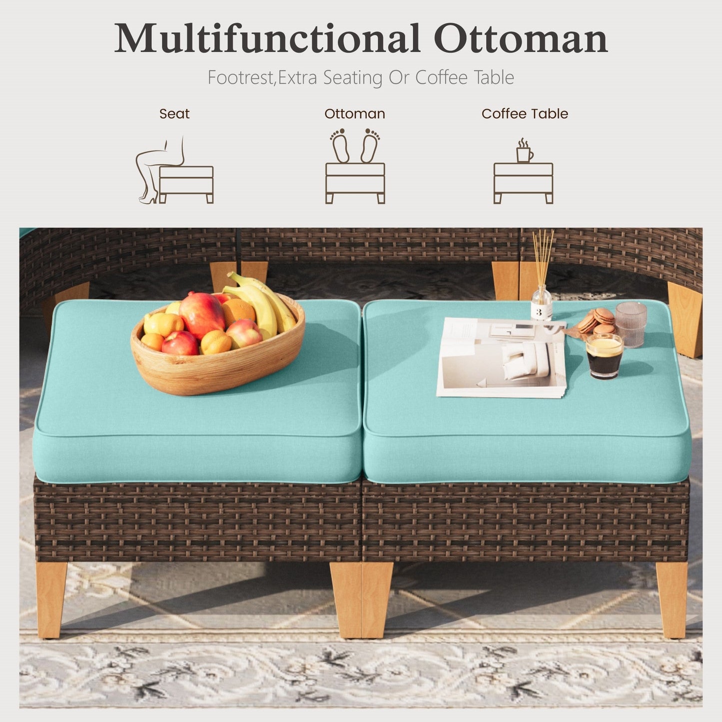 Sophia & William 12 Piece Outdoor Wicker Patio Conversation Sofa Set Outdoor Sectionals, Turquoise